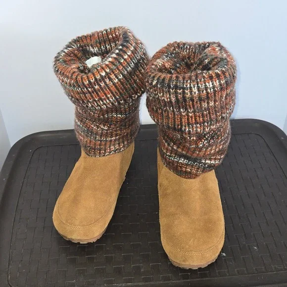 Bearpaw Cosma Womens 8 Suede Knit Tall Boots Hickory Brown 00402-194