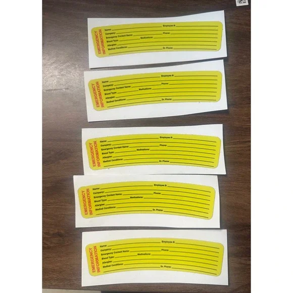 5 Pack Emergency Medical Information Hard Hat Stickers High Visibility Yellow