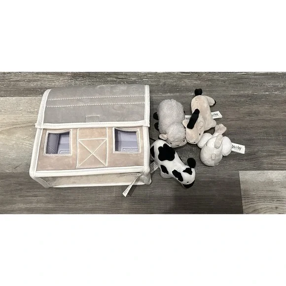 Lambs & Ivy Baby Farm Plush Barn 4 Stuffed Animals‎ Toy Taupe Farming Cow Sheep