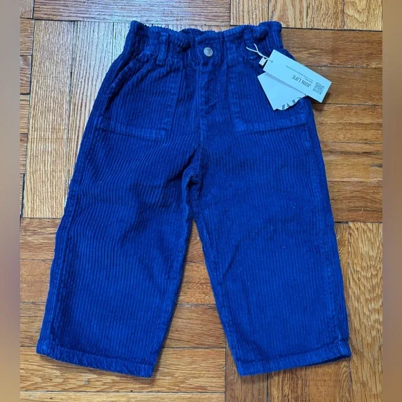 ZARA Kids Paperbag Waist Corduroy Pants Blue Size 2/3 NWT
