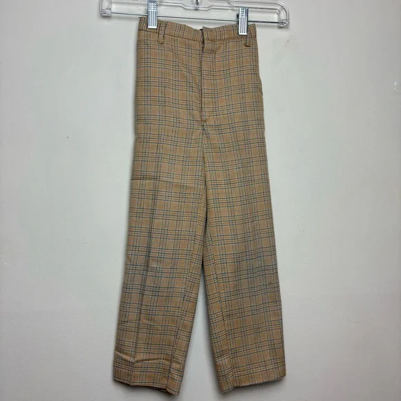 Sears & Roebuck Perma Prest Pants Slacks Plaid Tan Boys Size 6 Vintage 1960s 70s