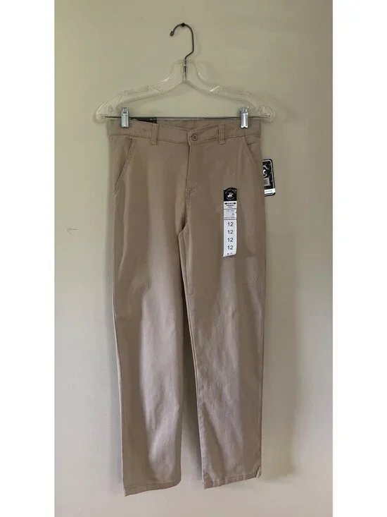 NWT Beverly Hills Polo Club Boys Size 12 Tan School Uniform Pants Adjustable