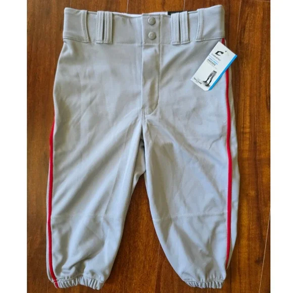 Champro Triple Crown Knicker Youth LARGE Baseball Pants Grey Scarlet Red Pipe