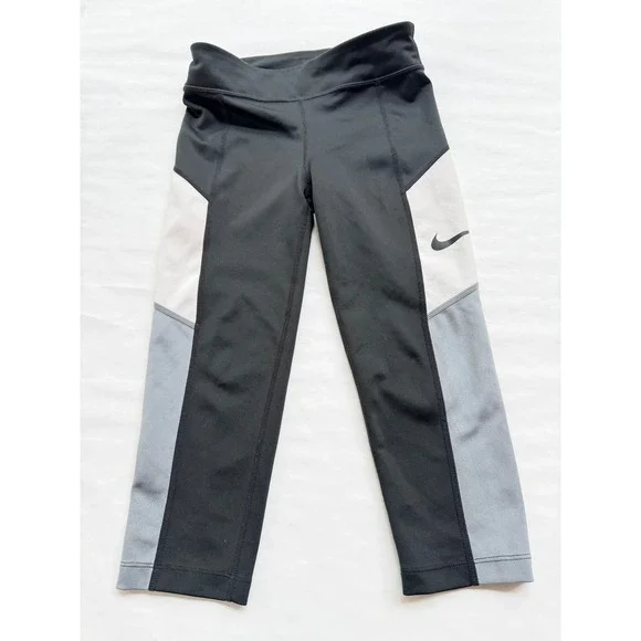 Nike Girls Dri-FIT Colorblock Leggings Black Grey White CU2191-011 Size M