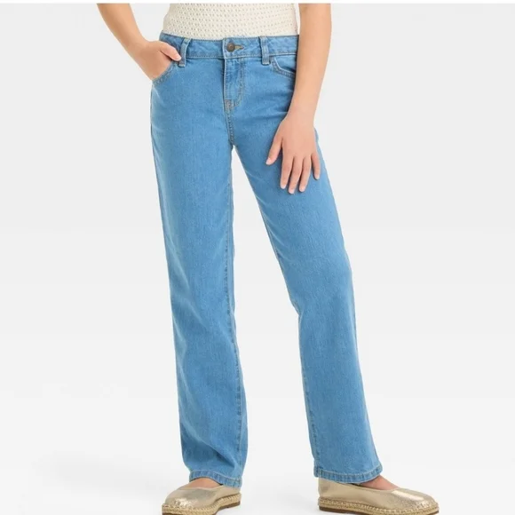 Girls' Mid-Rise Denim Straight Jeans - Cat & Jack Medium Wash 18