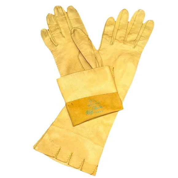 Vintage 1950's Kay Fuchs Design Yellow Kid Leather Long Opera‎ Gloves 6 1/4