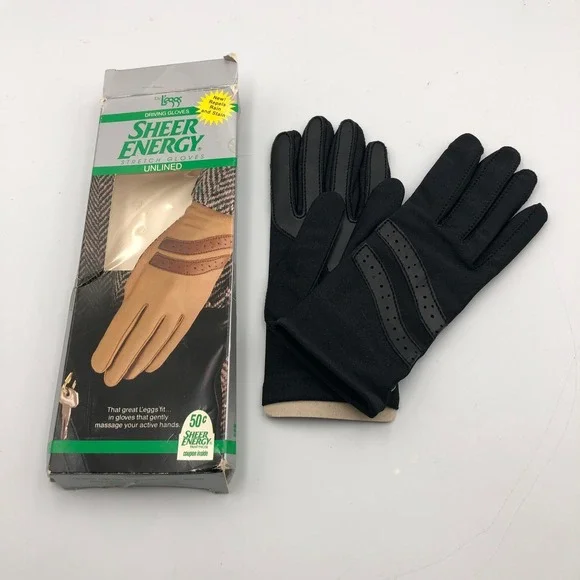 Vintage Legg's Sheer Energy Stretch Black Driving Gloves Unlined One Size 1990