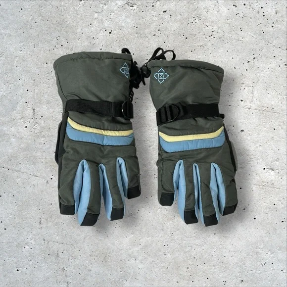 Zero Blue/Gray Women's Large Winter Ski Gloves Hydroguard Adjustable Strap‎