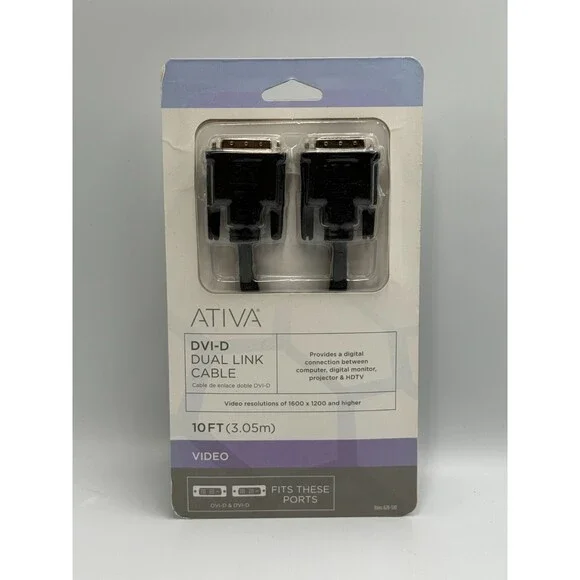 New Ativa 10 Foot DVI-D Dual Link Male to Male Digital Video Cable - 1600x1200