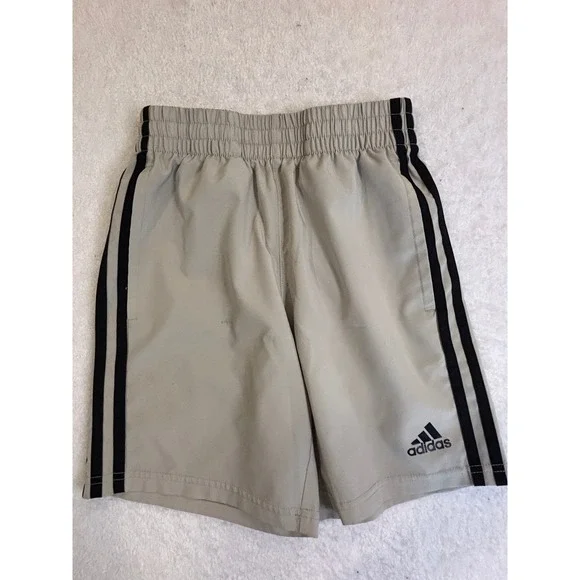 Adidas Mens Athletic Shorts Tan Khaki Black 3 Stripe Regular Fit Small S