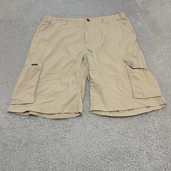 Columbia Omni-Shade Mens Cargo Shorts 36 Tan Khaki Hiking Fishing Regular Fit