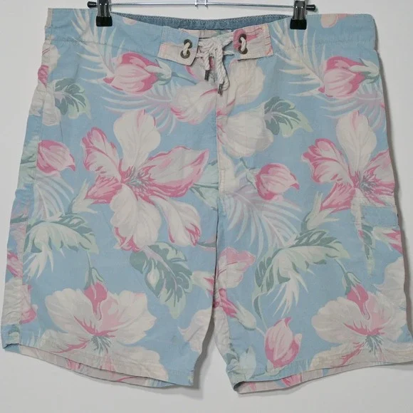 Polo Ralph Lauren Swim Shorts Men Size 36 Blue Hawaiian Floral Trunks