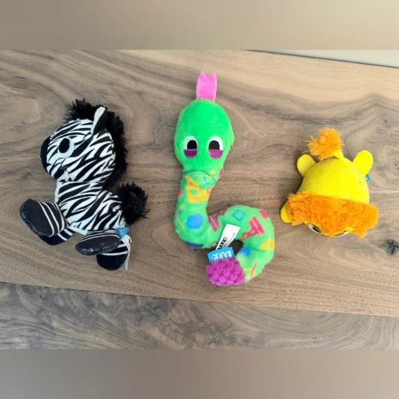 BARK Small Dog Toys Squeaky Plush Set of 3 Cute Puppy Toys Bundle