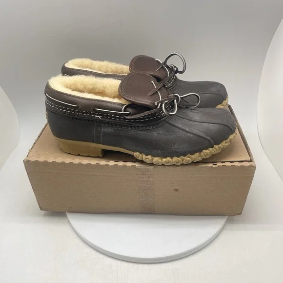 LL Bean Bean Boots Womens 8 M Brown Shearling Low Leather Duck Boot Waterproof
