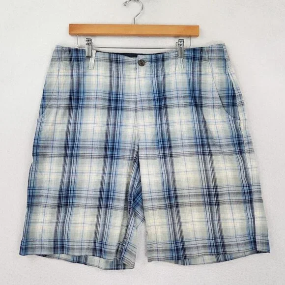 Banana Republic Shorts Mens 36 Blue Plaid Flat Front Cotton Lightweight Casual