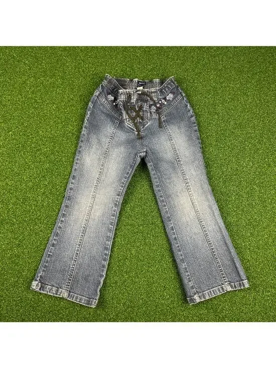 Vintage Y2K Gap Kids Denim Lace Front Floral Embroidered Jeans Sz 4T