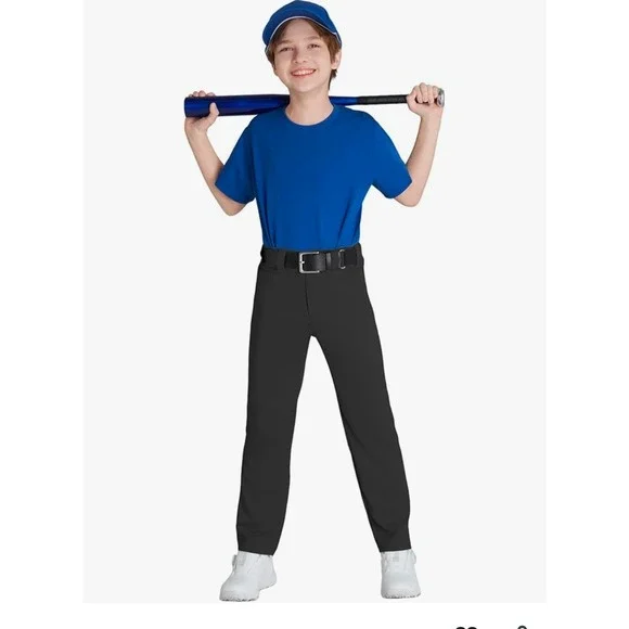 QBK Kids Black Baseball Pants Full Length Dual Layer Knees Size 12-13 Years