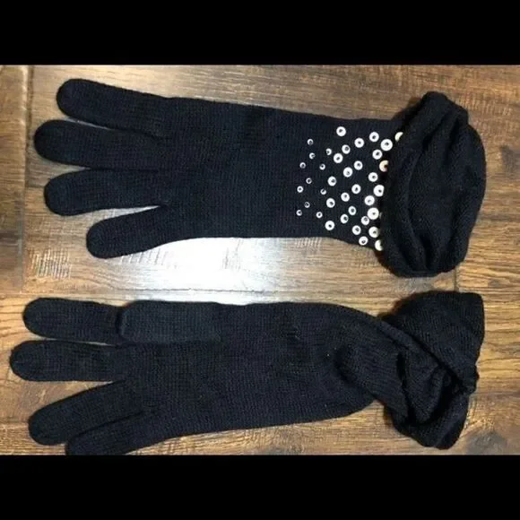 Black vintage wool scrunch glitter gloves where my grandmothers 1950 era