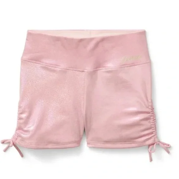 Justice Girls Sparkly Pink Athletic Shorts with Ruched Sides XL