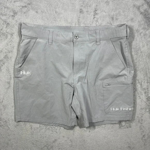 Huk Fishing Shorts Mens XL Grey Performance Utility Cargo Pocket