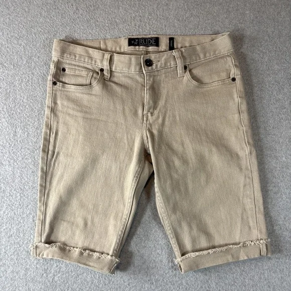 XXX RUDE Skinny Beige Jean Shorts Men's Sz 30 Skateboard Grunge