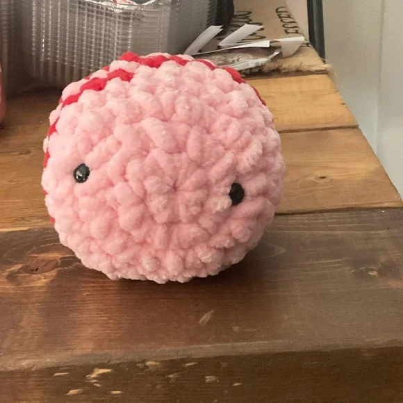 pink and red crochet bumblebee ball homemade!