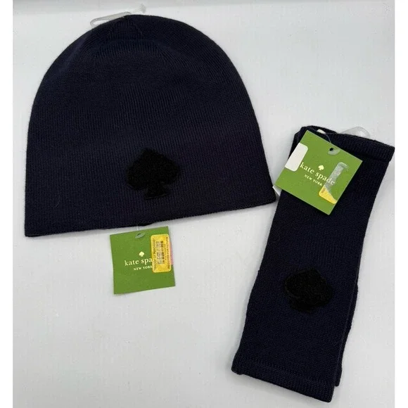 NWT Kate Spade New York Blue Fingerless Gloves/Arm Warmer & MATCHING BEANIE HAT!