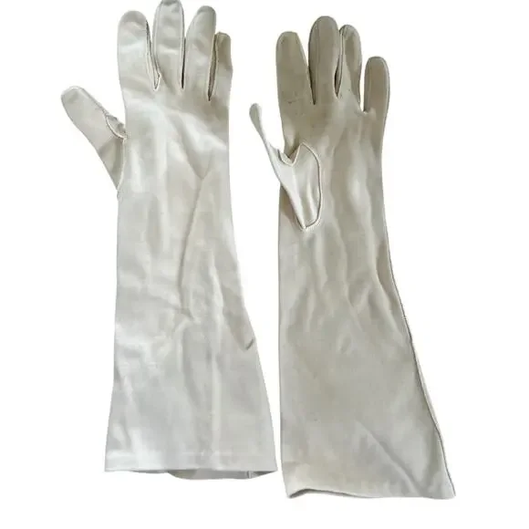 Vintage 50s 60s Warm Beige Cotton Elbow Length Gloves