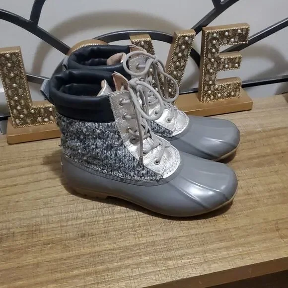 Sam Edelman Women's Caldwell Silver Ankle Duck Boots Sz 5 Winter Rain Waterproof
