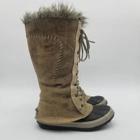 Sorel Cate The Great Tan Leather Lace Up Waterproof Duck Boots Women's Size 6