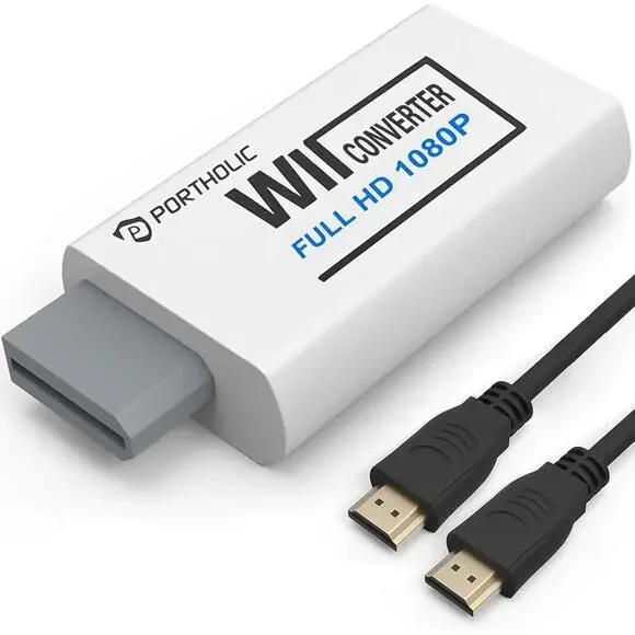 PORTHOLIC Wii to HDMI Converter 1080P for Full HD Device White Adapter