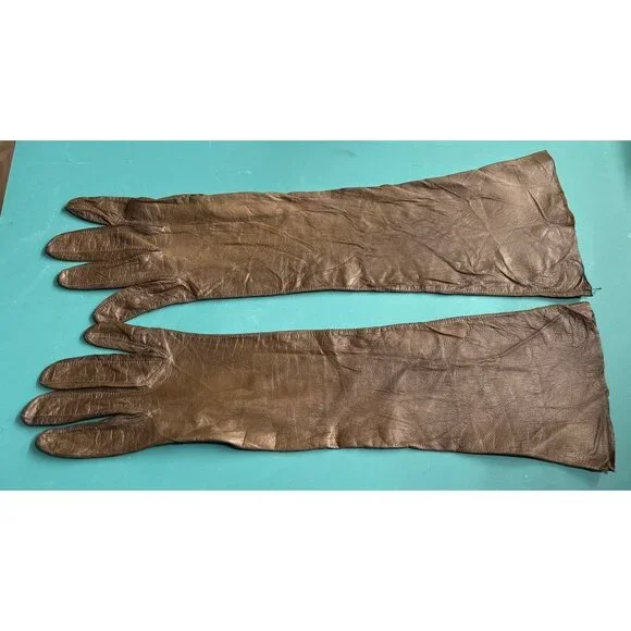 VTG Trefousse Dark Brown Kid‎ Leather Unlined Gloves France