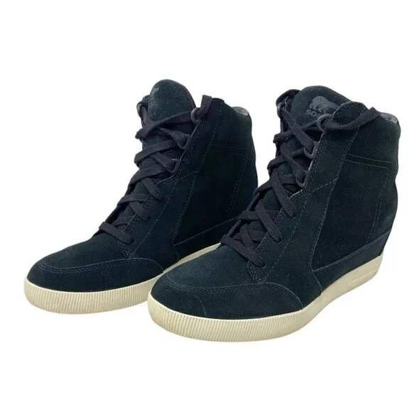 Sorel Women’s Out N About‎ Black Suede Wedge Sneakers NL4913-010 Size 9 US