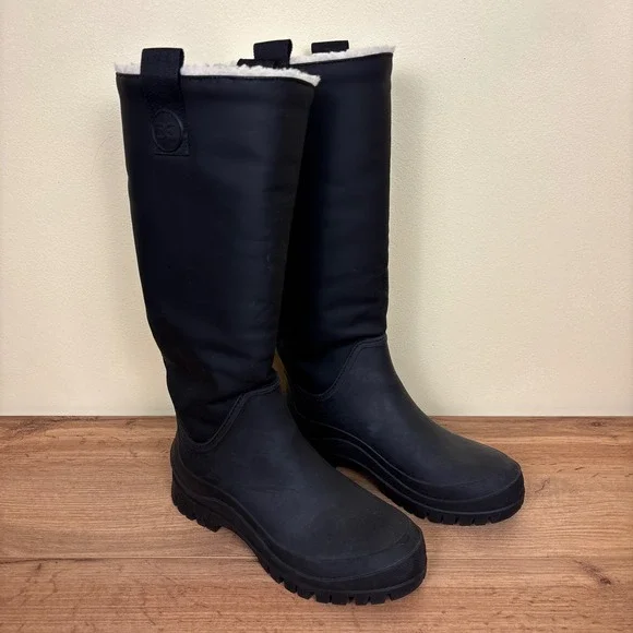 SAM EDELMAN Lessie Tall Rain Boots In Black Women‎ Size 8 Slip-On Weatherproof