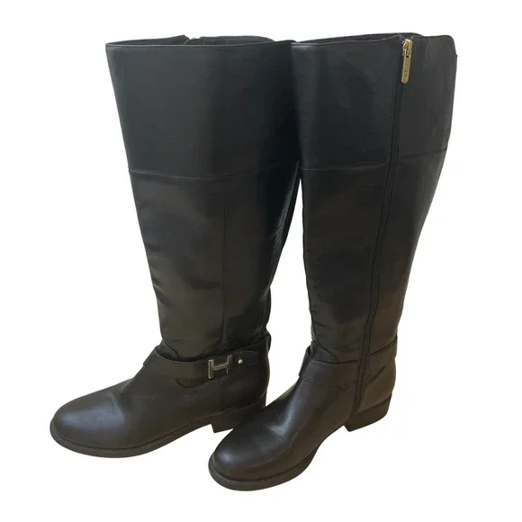 Tommy Hilfiger‎ Black Leather Tall Riding Boots Size 6.5M