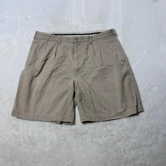 VINTAGE Polo Ralph Lauren Chino Shorts Mens 40 Khaki Pleated Front Made USA