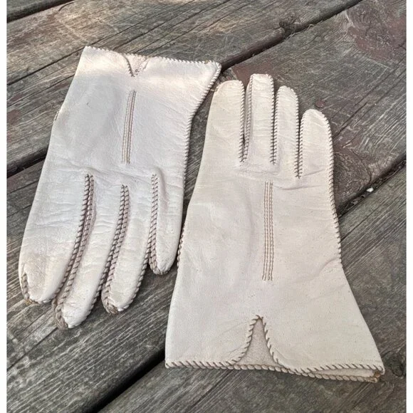 Vtg Washable Kid‎ Leather Ladies Beige Gloves Size Size 7