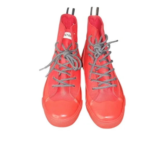 Hunter High Top Rubber Boots Coral Red Lace Up Weatherproof Size‎ W7 1/2