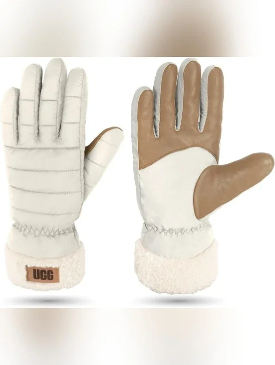 UGG AW UGGfluff Cuff Gloves S/M Nimbus White NWT