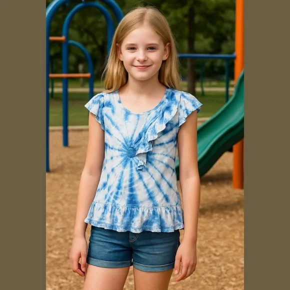Justice Blue Swirl Ruffle Tee