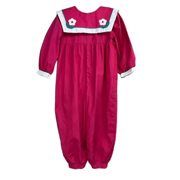 Vtg 80's Toddler Girl Bubble Romper Jumpsuit Sz 4T Pink Collared Floral Easter‎