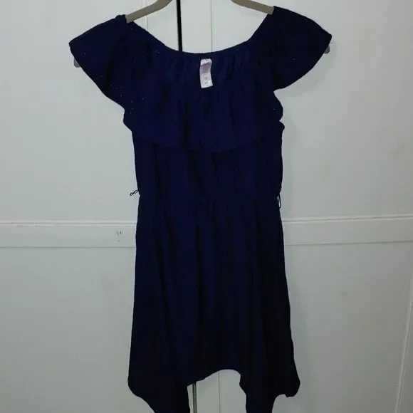Justice Girls eyelet hankerchief navy dress SZ 10