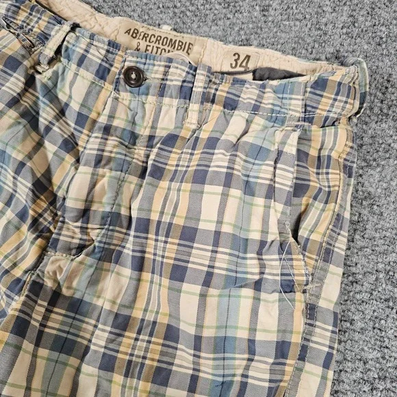 VTG Abercrombie & Fitch Mens Plaid Shorts Blue Green Tan Cotton Size‎ 34 Casual