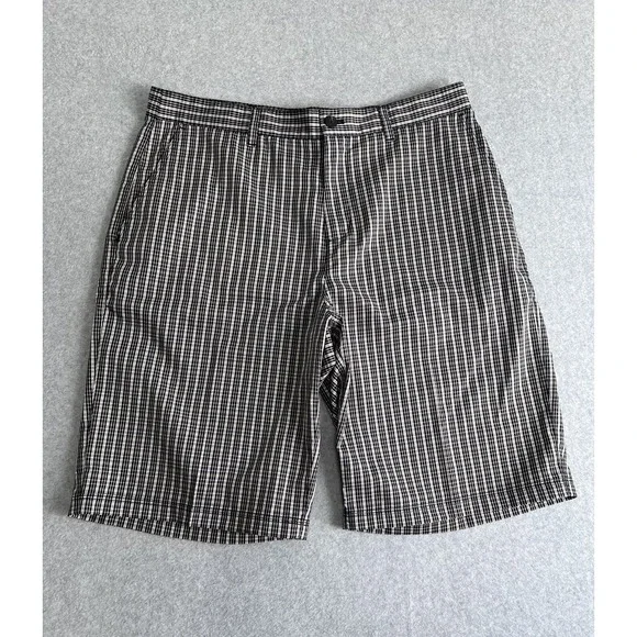 Adidas Golf Men's Lightweight Plaid Golf Shorts Size 34 Flat Front Black Khaki