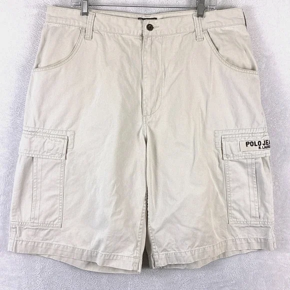 VTG Polo Jeans Co Ralph Lauren Cargo Shorts Men 36 (38) Khaki Skate Baggy Y2K