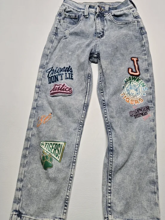 Justice Girls x Stranger Things Patched Mini Mom Jeans Size 10