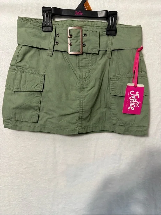 Justice Olive Green Cargo Mini Skirt with Belt