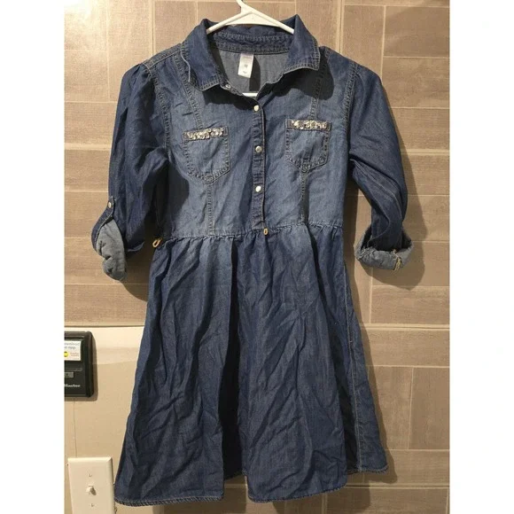 Justice Dress Girls Size 12 Blue‎ Denim Long Sleeve