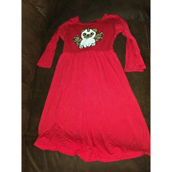 Justice holiday‎ Christmas pugicorn red dress size 6 7 dog