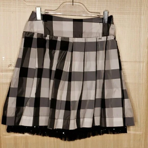Justice Girls Dressy Black Grey Buffalo Check Skirt 10